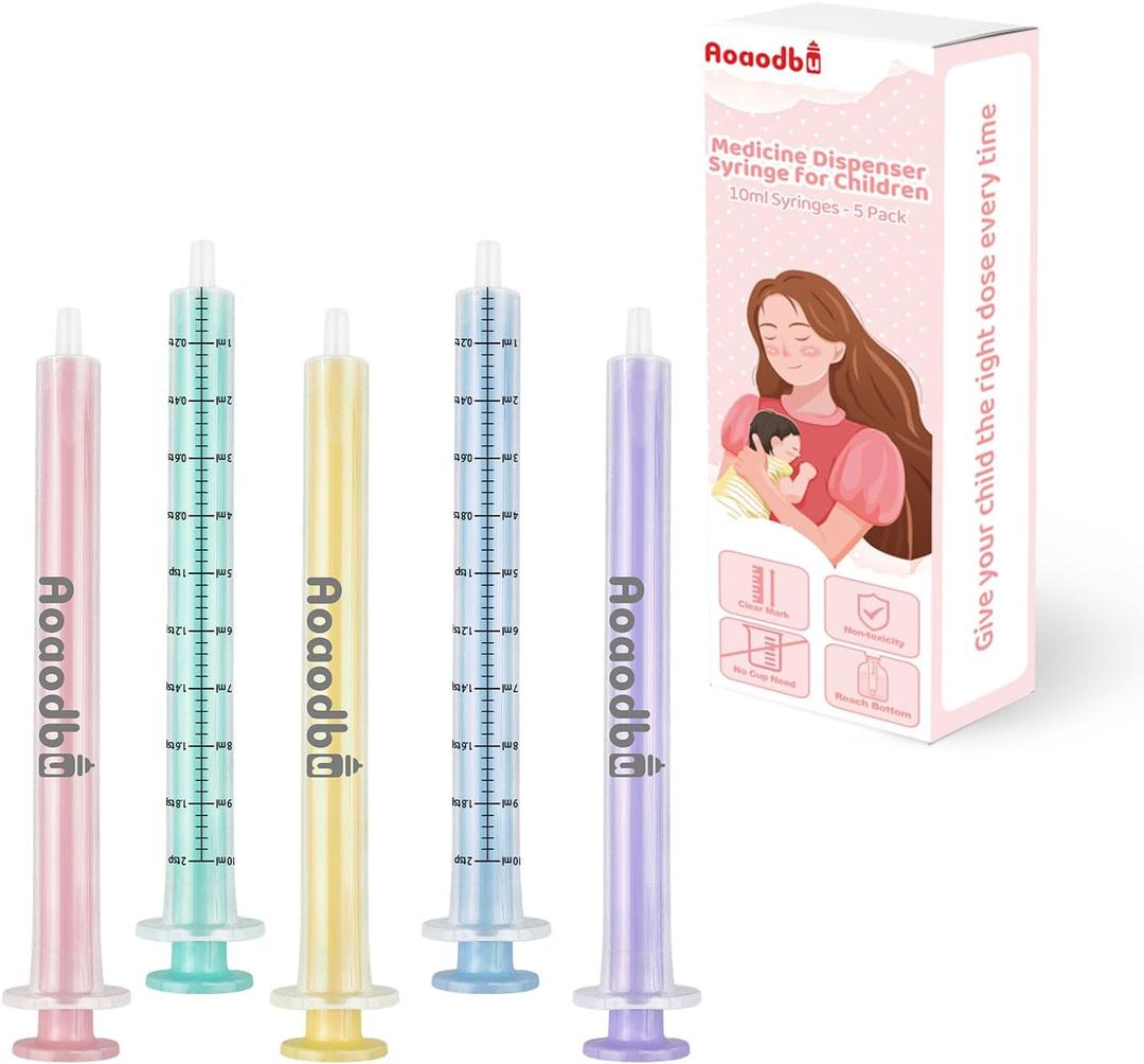 Baby Medicine Dispenser Syringe For Children,Oral Syringes, Liquid Plastic Syringe Without Needle,Leak proof Dosing Tools,5 Uniquely Colour Syringes - 5 Pack