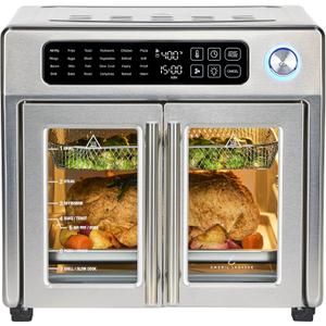 Emeril Lagasse Extra Large French Door Air Fryer Toaster Oven Combo, 24 Cooking Functions and Digital Controls, 7 Accessories Included, Stainless Steel Finish, 26QT Capacity