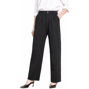 Bamans Dress Pants for Curvy Women Wide Leg Work Business Office High Elastic Waisted Casual Slacks Trousers with Pocket (Small, Black)