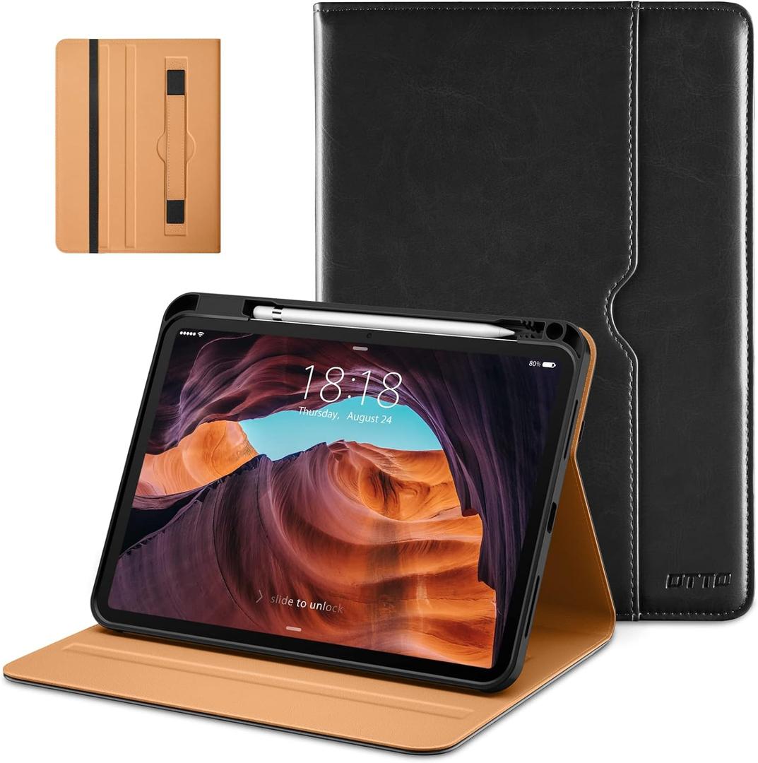 DTTO for iPad (A16) 11th Generation Case 11 Inch 2025, iPad 10th Generation Case 10.9 Inch 2022, Premium Leather Business Folio Stand Cover with Pencil Holder - Auto Wake/Sleep, Black