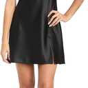 Radiant Satin Mini Dress W/Rhinestone Trim & Spaghetti Straps - Juniors' (Black, M)