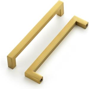 Ravinte 5 Pack 6-1/4 Inch Square Cabinet Handles, Brushed Brass Finish, Stainless Steel Kitchen Hardware Pulls with 6-1/4" (160mm) Hole Center for Cabinets, Gold (6-1/4 Inch Hole Center)