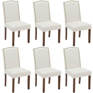 Kitchen Chairs Set of 6 Modern Upholstered Fabric Seat with Nailhead Trim and Ergonomic Lumbar Support for Living Room and Rustic Farmhouse Dining Area, Beige