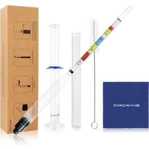Circrane Hydrometer & Glass Test Jar Set, Triple Scale Alcohol Hydrometer with Glass Cylinder for Brew Beer, Mead and Kombucha, ABV, Brix and Gravity Test Kit, Home Brewing Supplies