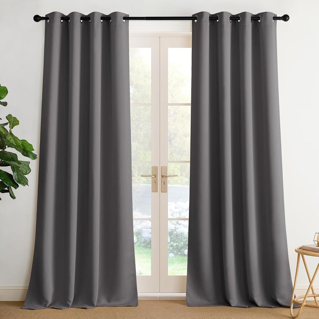 NICETOWN Blackout Curtains Grommet 2 Panels Grey Drapes 95Inches Long