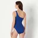 Amazon Essentials Women's One-Shoulder One-Piece Swimsuit, Blue, Large
