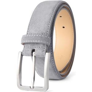 Men's Belt Casual Genuine Leather Suede Belts for Men 1 3/8" Wide Elegant Golf Dress Belt (Gray)