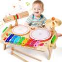 Wingyz Kids Drum Set For Toddlers Baby Music Instruments 7 In 1 Montessori Preschool Musical Toys Children Drum Kit Xylophone Tambourine Birthday Gifts For Boys and Girls