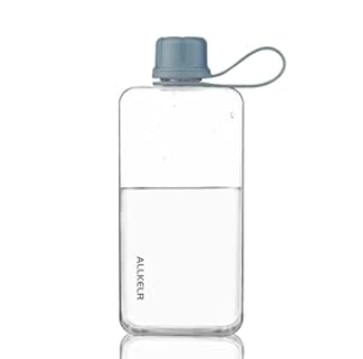 Portable Flat Water Bottle,BPA Free Reusable Tritan Plastic Travel Water Bottle Cup,Lightweight Leakproof Slim Water Bottles Fits Purse,Backpacking,Hiking (Gray, 13.5 oz)