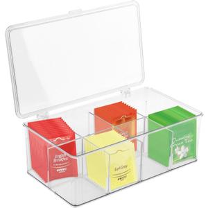 Clear Tea Bag Organizer,Stackable Tea Bag Storage Organizer with Lid,Dresser Organizers Drawer Organzier with Removable Dividers,Multi-Functional Kitchen Organizer,Home organizer