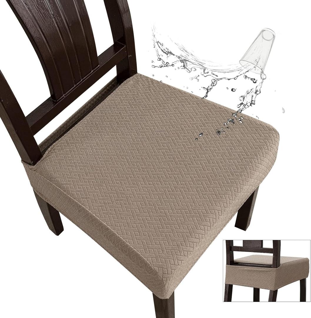 Genina Waterproof Seat Covers for Dining Room Chair Covers Waterproof Dining Chair Covers (6 PCS-Rear-gapped, Taupe)