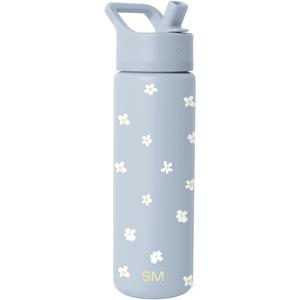 Simple Modern Water Bottle with Straw Lid | Vacuum Insulated Stainless Steel Metal | Reusable Leak Proof BPA-Free Cup for School | Summit Collection | 22oz, Sweet Daisy on Blue