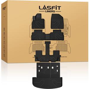 LASFIT Floor Mats & Backrest Mats & Cargo Mat for Kia Telluride 2025 2024 2023 2022 2021 2020, All Weather TPE Custom Fit Floor Liners with Full Set Car Mats & Trunk Mats Accessories, Black