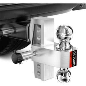 Adjustable Trailer Hitch (Fits 2-Inch Receiver) - Aluminum Tow Hitch with 6-Inch Drop/Rise for Truck (12,500 LBS GTW) - Double Anti-Theft Locking Hitch Pins (Silver)