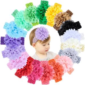 jollybows 18pcs Baby Girls Headband Chiffon Flower Soft Stretchy Hair Band Hair Accessories for Baby Girls Newborns Infants Toddlers and Kids (1- 18pcs Mesh Multi-colored Band)