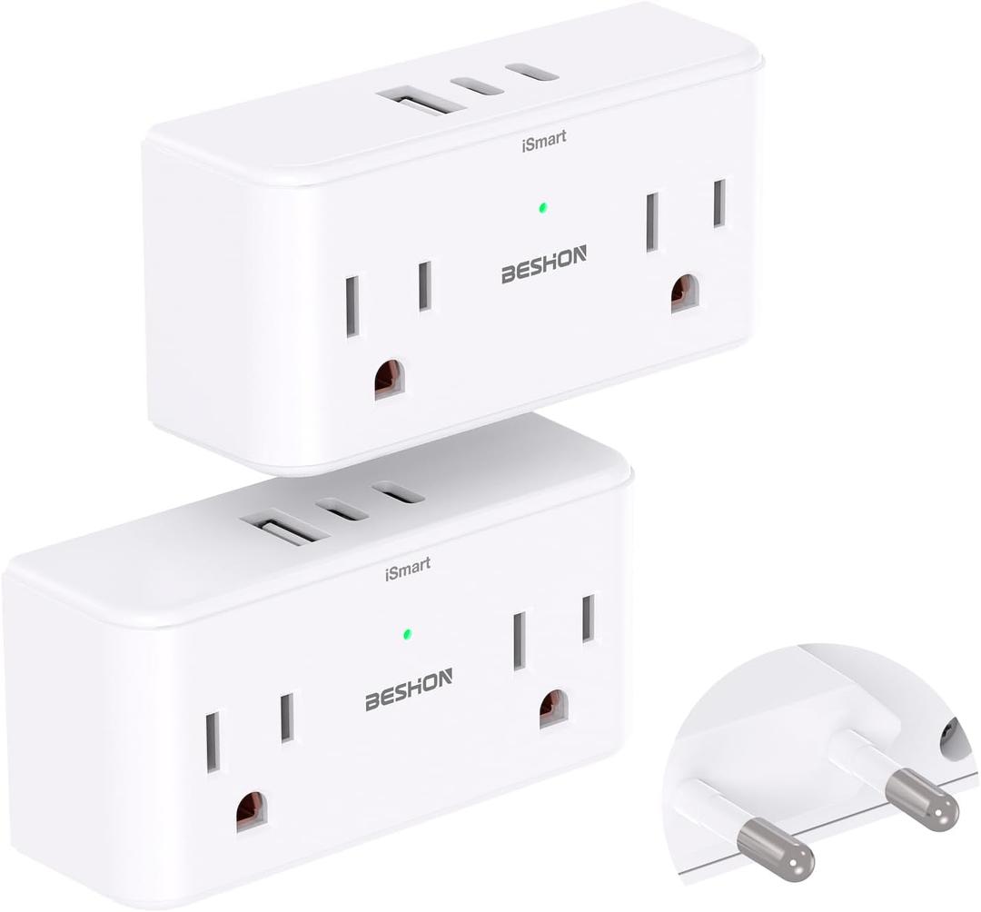2 Pack  7 in 1 European Travel Plug Adapter, Travel Essentials, International Travel Adapter with 4 Outlets 3 USB Ports(2 USB C), US to Europe Plug Adapter to Most Europe Spain Italy France