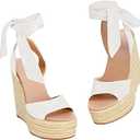 Womens Espadrilles Wedges Sandals Heels Open Toe Tie Lace Up Platform Ankle Strap Summer Dress Shoes 8 1/2, White