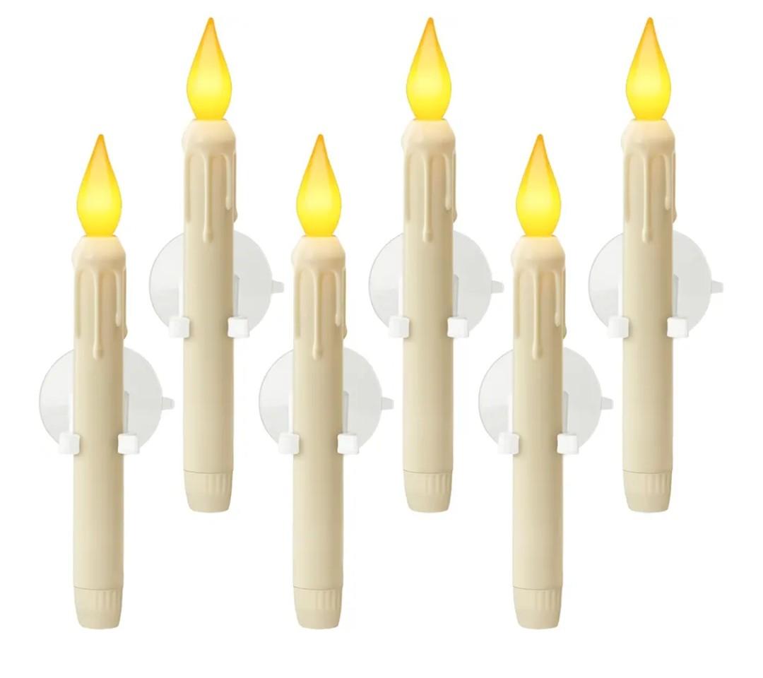 6 Pcs Sensor Dawn to Dusk Window Candles, Flickering Battery Candles for Windows, Ultra Bright Fake Candle Lights with Suction Cup, Led Candlesticks for Xmas Home Decor, Warm Yellow Light