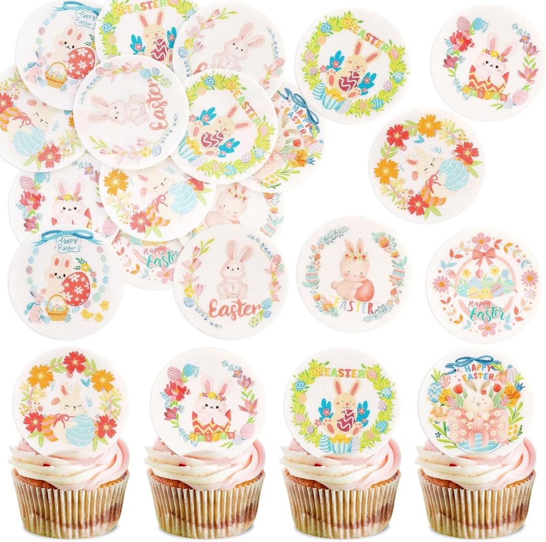 56 Pcs Easter Edible Cupcake Toppers with Bunny Egg Decorations for Birthday, Rabbit Theme Party and Baby Shower Party (Style 3), BBD: 01/19/2028