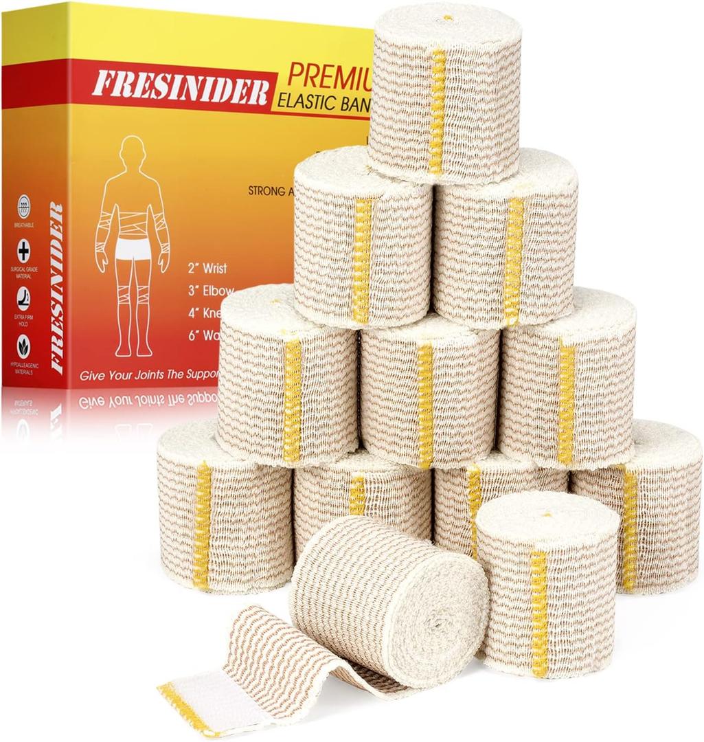 FRESINIDER Premium Elastic Bandage Wrap 2 Inch, 12 Pack, Hook and Loop | For Sprained Wrists, Fingers & Ankles Wrap, Secure , No Clips Needed Comfortable & Reusable for First Aid, Sport
