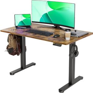 Claiks Electric Standing Desk, Adjustable Height Stand up Desk, 24x48 Inches Sit Stand Home Office Desk with Splice Board, Black Frame/Rustic Brown Top (48, Rustic Brown)