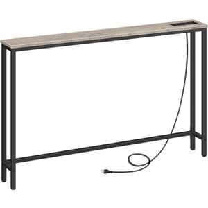 HOOBRO 47.2" Skinny Console Table with Power Outlets, 5.9" Behind Couch Table with Charging Station, Narrow Sofa Table, Long Entryway Table for Living Room, Hallway, Foyer, Greige BG15XG01G1