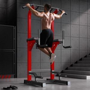 SogesPower Power Tower Pull Up Bar Station Multi-Function Pull Up Bar Stand for Home Gym, Adjustable Height Pull Up Dip Station Dip Bar Strength Training Fitness Equipment,Up to 500LBS (Red)