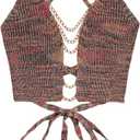 Floerns Women's Lace Up Backless Knitted Camisole Sleeveless Cropped Cami Tops (Brown Multi)