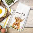 Spring Easter Egg Highland Cow Kitchen Towels, Highland Cow Lover Gifts Dish Tea Towels for Kitchen, Rustic Flower Heifer Decorative Hand Towel for Bathroom, 16x24 Inch