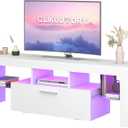 Clikuutory Modern Lighting 51 inch TV Stand with Large Storage Drawer for 32 40 50 55 Inch TVs, TV Console with 20 Color LED Lights, Entertainment Center Media and Open Shelf for Bedroom, White