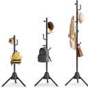 Anti-Tip Coat Rack with 8LB Weighted Base, Heavy Duty Metal Coat Rack Freestanding with 8 Hooks, 3 Adjustable Height Sturdy Clothes Rack Space Saving Organizer Stand for Entryway, Bedroom, Office