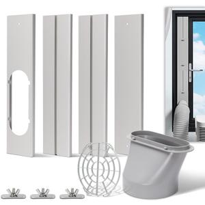 Portable Air Conditioner Window Kit with Coupler, 5.9 Inch Adjustable Window Seal Plate for A/C Units, Universal Sliding AC Vent Kit for Ducting