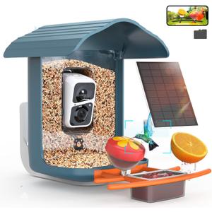 birdsnap PAV- Smart Bird Feeder with Camera Solar Powered, 64GB Card & 2K HD Record Video Bird Camera Live with 5 DIY Add-ons, AI Identify Auto Capture, Ideal Gift for Birds Lover (Blue)
