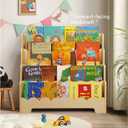 4-Tier Kids Bookshelf Wooden, Scalloped Book Shelf for Kids Rooms Anti-Tip, 10.6"D x 29.5"W x 27.5"H