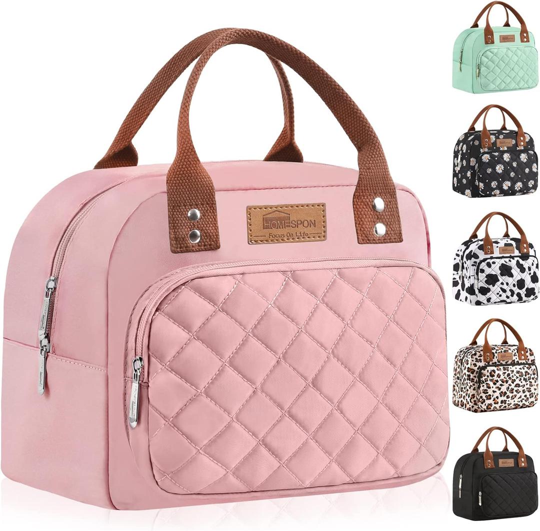 Buringer HOMESPON Lunch Bag for Woman Man Adults with Front Pocket Insulated Lunch Tote Lunch Box Container for Work Picnic or TravelPink
