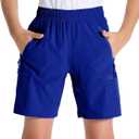 DEVOROPA Youth Boys Hiking Cargo Shorts Lightweight Quick Dry Athletic Running Workout Shorts Water Resistant Zip Pockets (L)