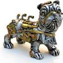 Bulldog Statue and Carved Sculpture Mechanical Punk Style Dog Animal Steampunk Modern Home Decor Resin for Coffee Table, Living Room, Entrance, Shelf Decor