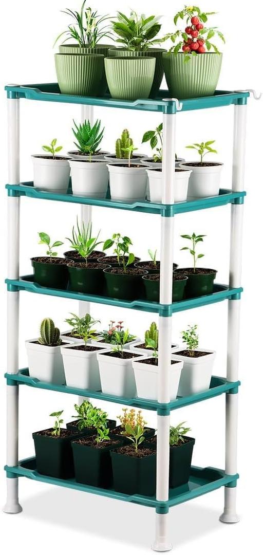 RooTrimmer 5-Tier Seed Starter Tray, Plant Stand Designed for Cell Trays and Small Pots for Gardening Indoor Outdoor Growing (Blue)
