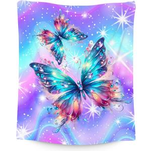 Gifts for Girls, Butterfly Blanket Gifts for Women, 40"x50" Butterfly Throw Fleece Comfy Flannel Kids Throws for Sofa Couch Bed (Dark Blue)