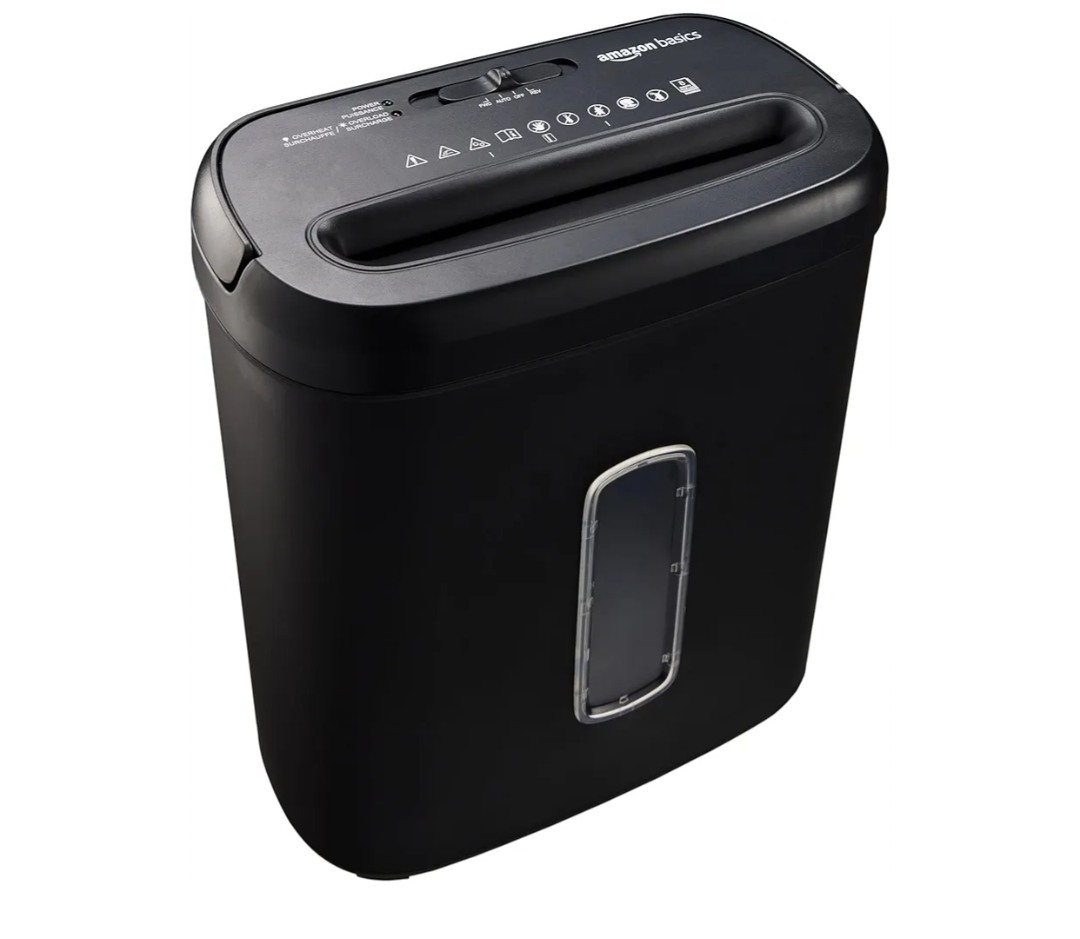 Amazon Basics 8-Sheet High Security Cross Cut Paper and Credit Card Shredder with P-4 Security, Auto Shut-off, Black