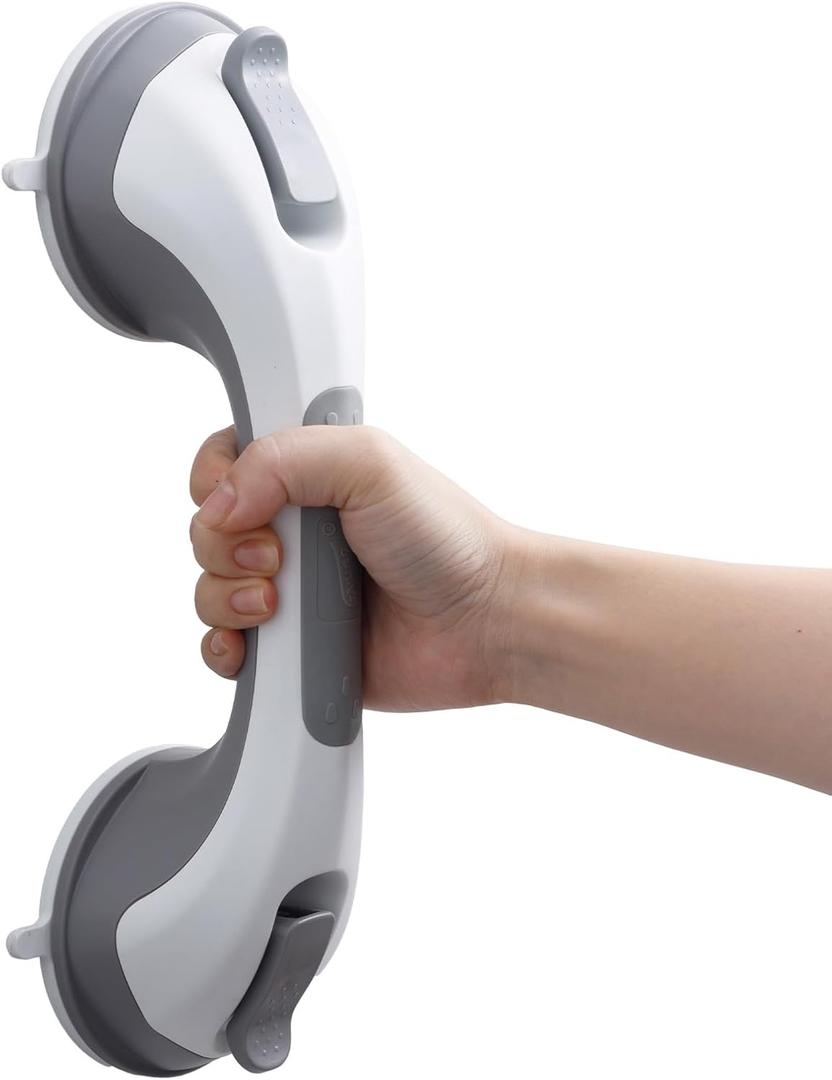 TAILI Shower Grab Bar, 12 Inch Shower Handle for Bathtubs and Elderly, Suction Grab Bars for Seniors Bathroom Safety Handles for Elderly, No Drilling Removable,Grey (Gray)