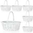 Barydat 6 Pcs Small Wicker Picnic Basket with Handle Flower Girl Baskets Oval Willow Woven Braided Gift Basket for Weddings Baby Shower Summer Home Garden Decor(12'' X 9'' X 5'',White)