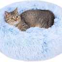 Cat Beds for Indoor Cats - Cat Bed Washable 20/24 inches, Dog Beds for Small Medium Dogs, Anti Anxiety Round Fluffy Plush Faux Fur Cat Bed, Thick Bottom (Cornflower Blue, Medium)