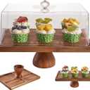 LiTY Cake Stand with Lid, 13 Rectangular Multi-Functional Cake Holder, Acacia Solid Wood 2-in-1 Dessert Table Display Set, Charcuterie Board for Cheese ,Fruit Platter, Large Acrylic Cake Dome Cover