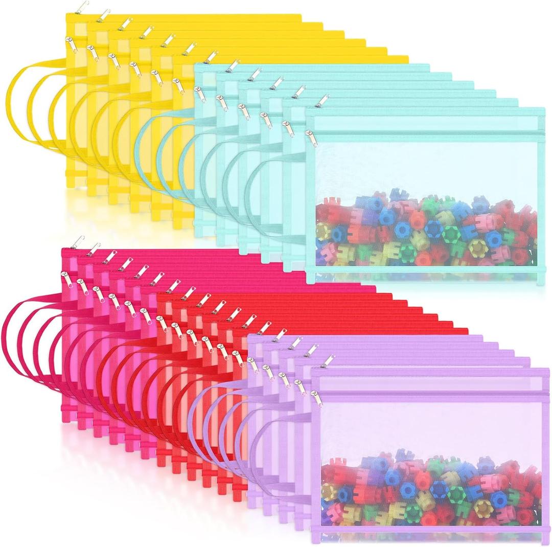 Marspark 30 Pack Bright Color Mesh Zipper Pouch Bags A4 Nylon Organizing Bags Breathable See Through Zipper Pouch with Handle for Office Games Marspark 30 Pack Bright Color Mesh Zipper Pouch Bags A4 Nylon Organizing Bags Breathable See Through Zipper Pouch with Handle for Office Games