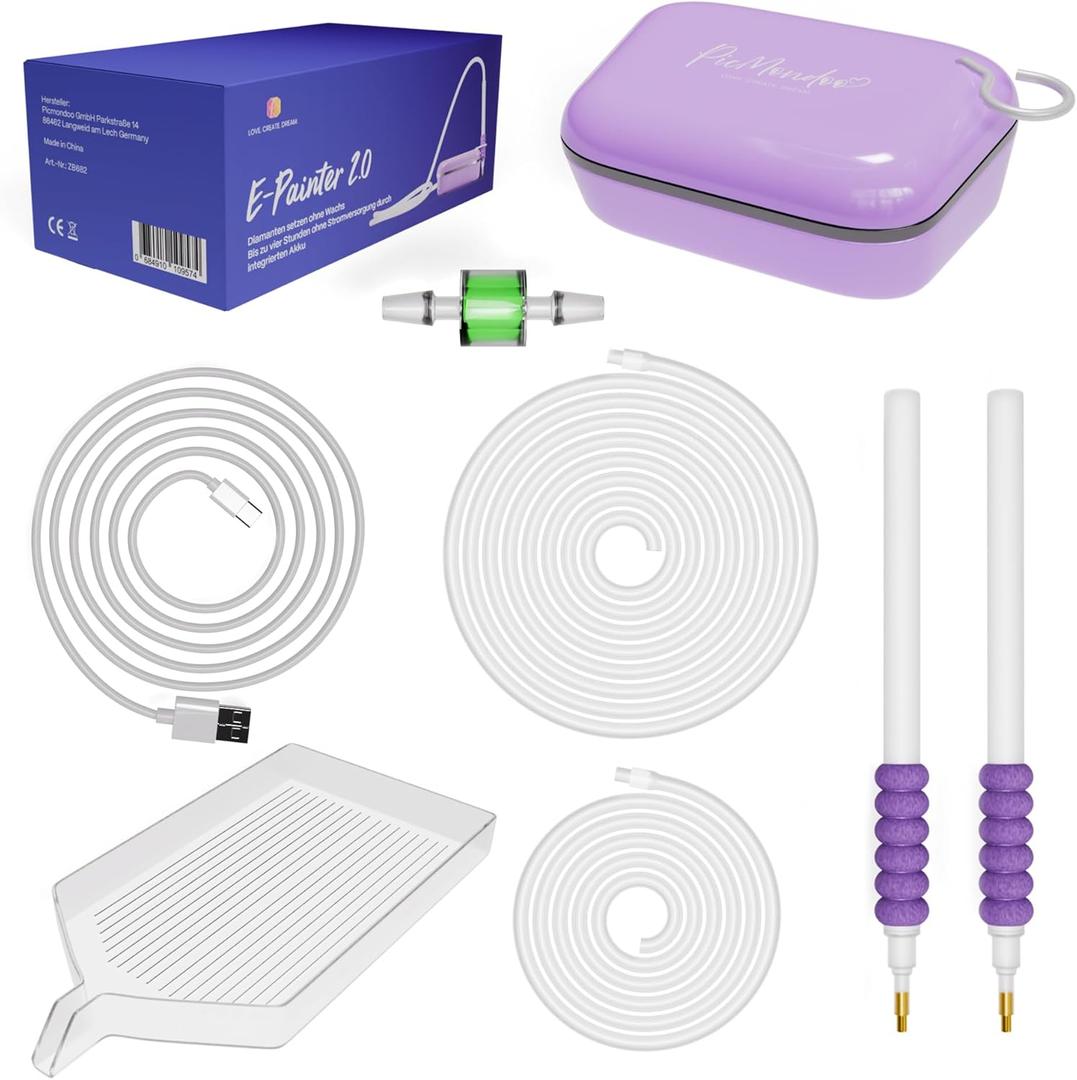 Picmondoo - E-Painter for Diamond Painting - Purple - Wireless Diamond Painting Pen with Vacuum Pump - Diamond Painting Accessories for Setting AB Stones Without Wax - Diamond Painting Pen