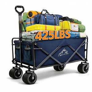 KEDY Heavy Duty Collapsible Wagon Cart with Wheels - Large Capacity Foldable Portable Utility Wagon for Grocery, Beach, Camping & Sports Shopping, Blue