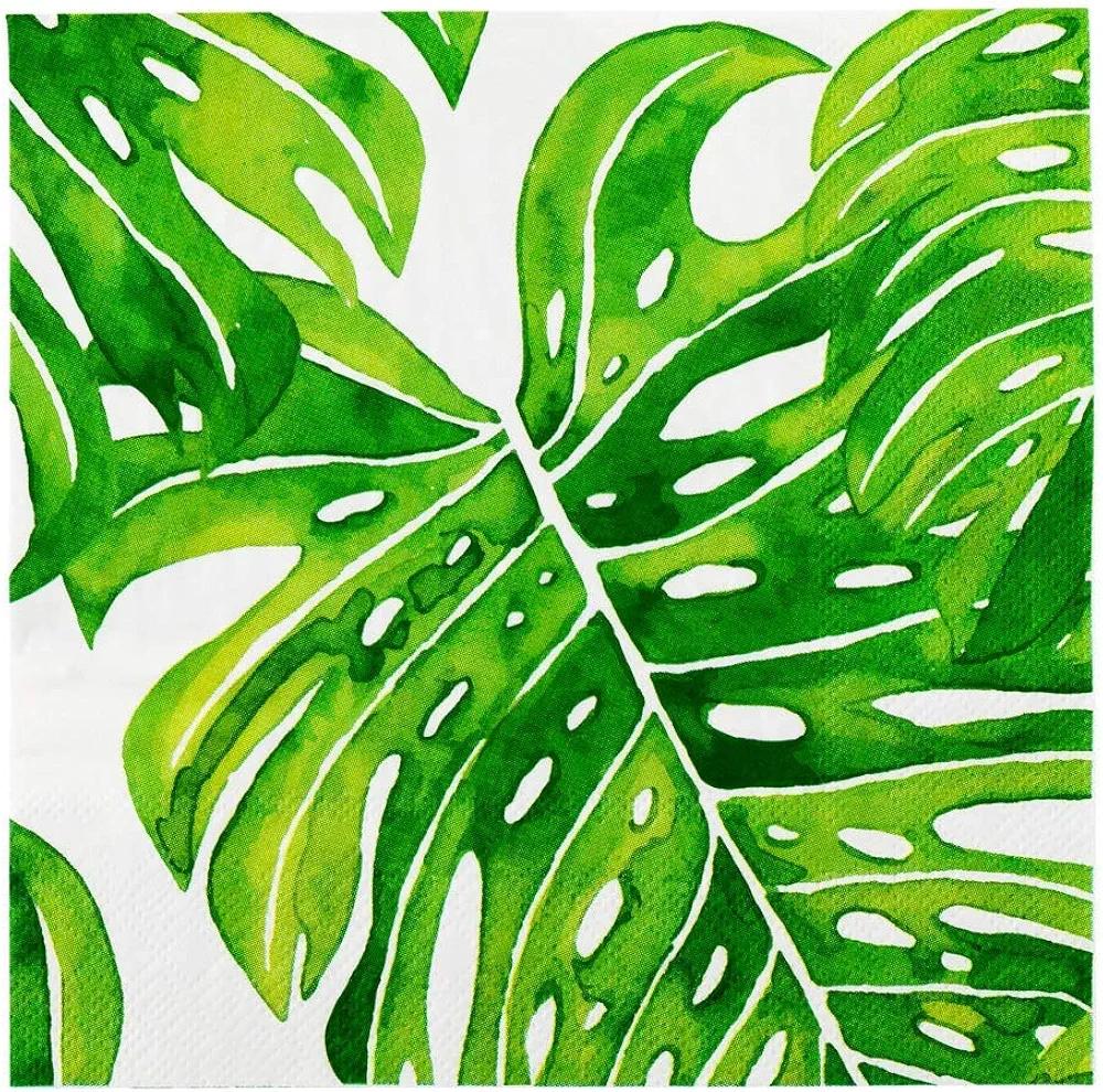 Restaurantware 13 Inch Paper Luncheon Napkins 500 Tropical Leaves Design Printed Napkins - 3-Ply Textured Edges White Paper Decorated Napkins Soft And Strong For Parties Or Catering Events
