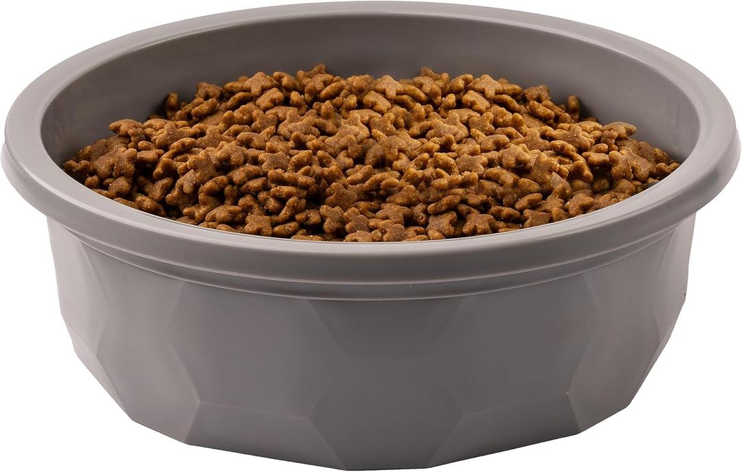 Leash Boss Extra Large Dog Bowl (112 oz) - Plastic Food & Water Feeder for Inside & Outside, Gray, Holds 14 Cups (1 Bowl)