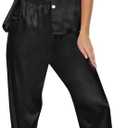 YIJIU Womens Silk Satin Pajamas Set Short Sleeve Sleepwear Soft Button Down Loungewear Two-piece Pjs Sets (Black), M